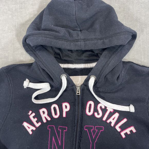 Aeropostale Womens Medium Black NY Raised Letter Full Zip Hoodie - Picture 2 of 10